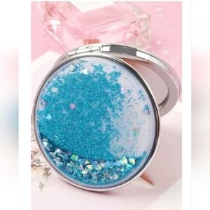 Turqouise Glitter & Hearts Compact Mirror